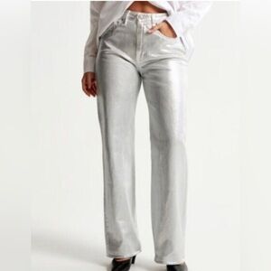 Abercrombie & Fitch 90s relaxed fit crackled silver jeabs‎ size 31 / 12 Long new